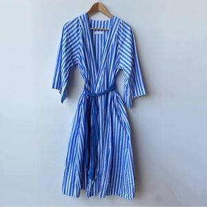 LAKE : Blue & White Vertical Strip Kimono Robe : Small